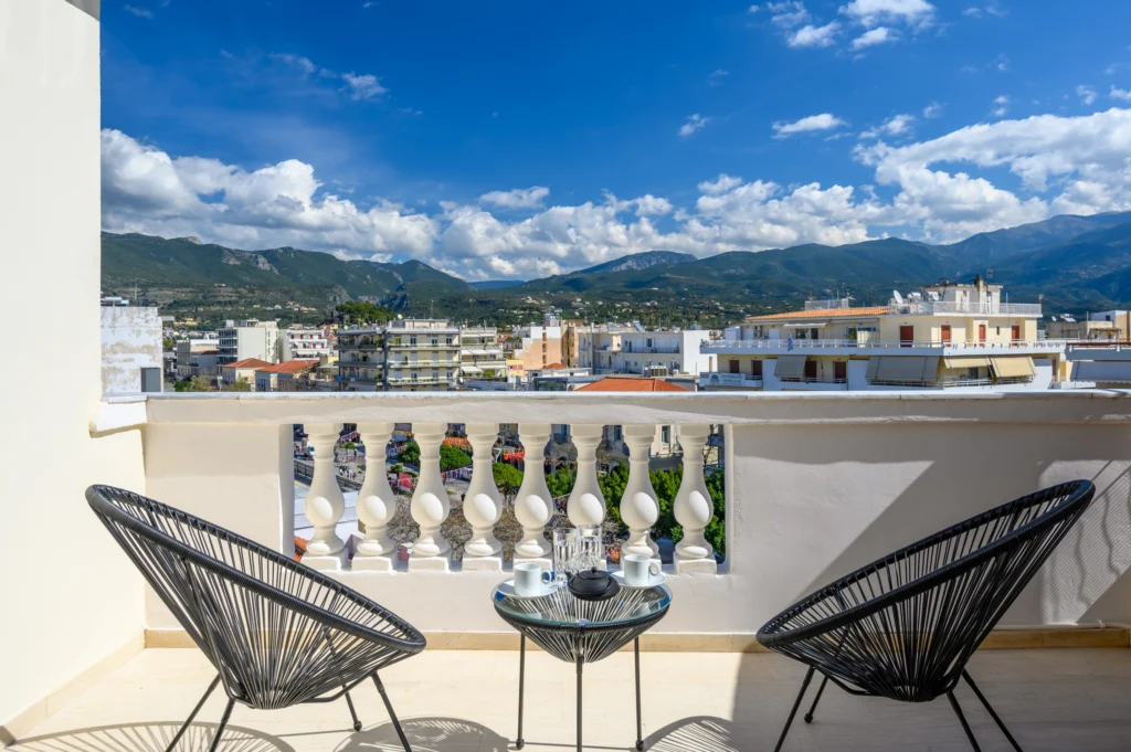 Penthouse Apartment in Kalamata – Residential Photography in Greece 4 Balcony with mountain view at a penthouse apartment in Kalamata, Greece