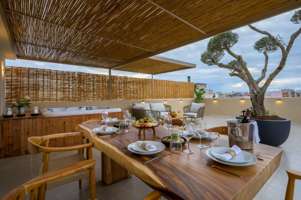 Penthouse Apartment in Kalamata – Residential Photography in Greece 10 Outdoor dining terrace at a penthouse apartment in Kalamata, Greece